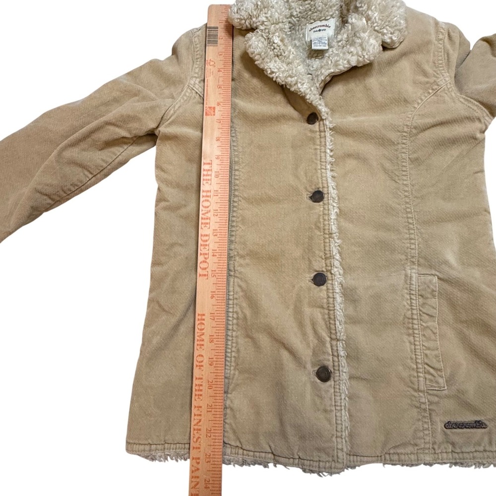 Vintage Y2K Abercrombie Kids Corduroy Sherpa Lined Jacket Tan XL Button Front - Picture 6 of 8